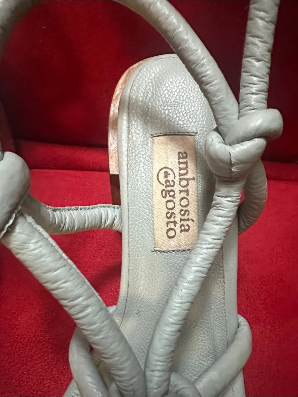 Knotted Strappy Heeled Sandals in Light Silver genuine Leather